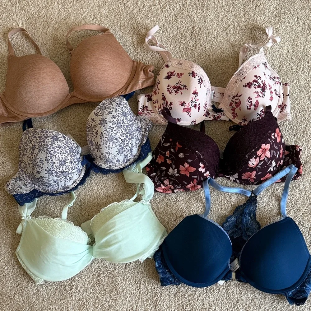 Set of Six Floral and Solid Women's Bra Set - Picture 1 of 7